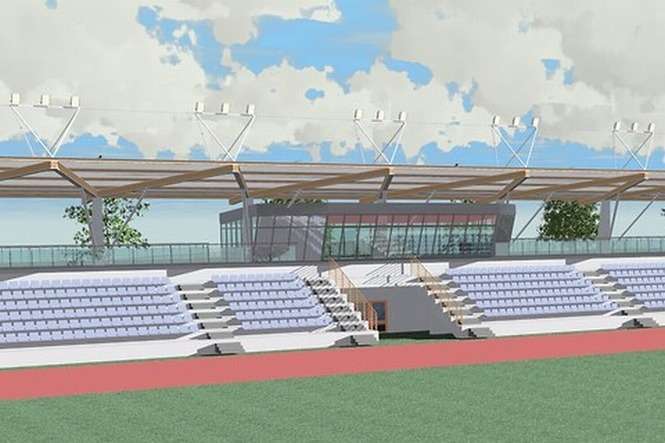 Stadion lekkoatletyczny zostanie wyposażony w zadaszoną trybunę na około 1400 osób (Wizualizacja UM Lublin)