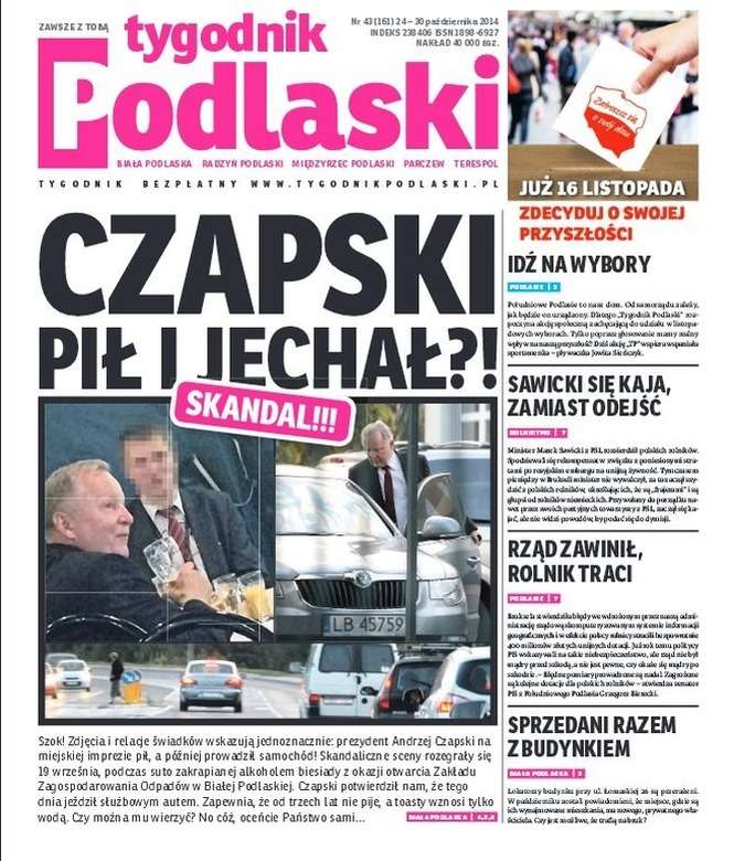 Sporna okładka Tygodnika Podlaskiego z października 2014 r./ fot. Tygodnik Podlaski 