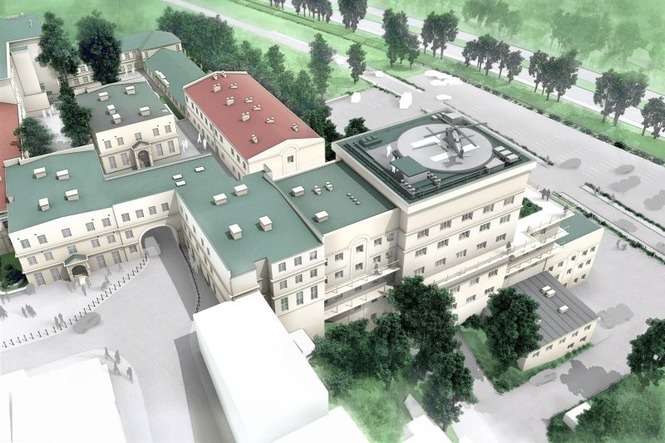 Wstępne plany rozbudowy szpitala zaprezentowane jesienią zaniepokoiły działającą przy prezydencie miasta Radę Kultury Przestrzeni (fot. wizualizacja inwestora)