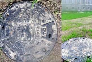 Park Książęcy w Żaganiu z lubelskim akcentem. Herb Lublina na deklach kanalizacyjnych