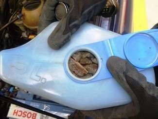 Bursztyn ukryty w zbiorniku na płyn do spryskiwaczy