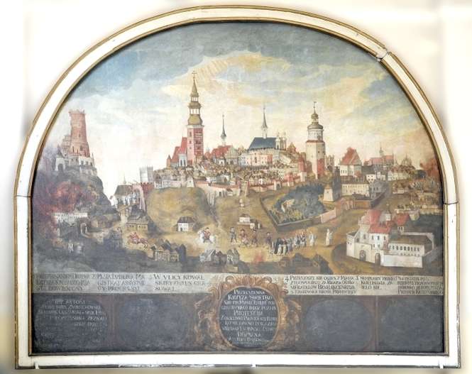 „Pożar Lublina w 1719 roku” to panorama anonimowego malarza cechowego znajdująca się w kościele dominikanów