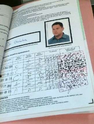 Karta egzaminacyjna Piotra Olszówki, którą anonimowy autor dołączył do e-maila o rzekomym kupieniu prawa jazdy przez posła PiS
