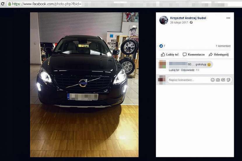 Volvo XC60 – ten samochód Krzysztof Sudoł pokazał na swoim profilu na Facebooku<br />
