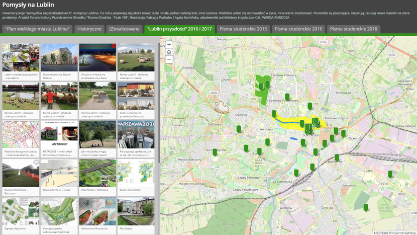 Na mapie "Pomysłów na Lublin" można zobaczyć analogiczne wizje z poprzednich lat a także z innych zajęć „Zarządzanie przestrzenią miasta”