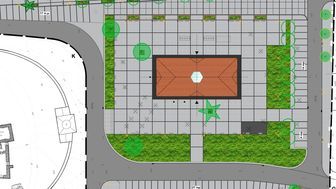 Tak wygląda projekt przebudowy rynku w Końskowoli, który uwzględnia m.in. jego nową nawierzchnię z kamiennych płyt, uporządkowaną zieleń i miejsca parkingowe