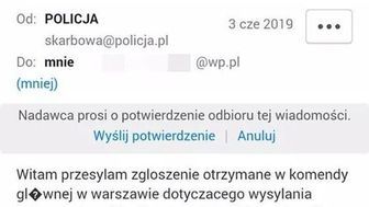 Przykładowa fałszywa wiadomość przesłana przez oszustów podających się za policjantów