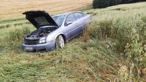 Sarna uciekła, samochód rozbity w zbożu