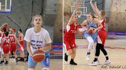 Wiktoria Duchnowska (z lewej) i Olga Trzeciak (z prawej z piłką)