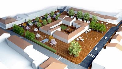 W ramach rewitalizacji odnowiony zostanie tzw. czworobok – zamiast drzew i trawników pojawią się dwie fontanny, ławki, donice na drzewa i stojaki na rowery, a całość zostanie wyłożona kostką
