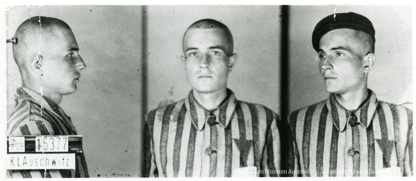 W KL Auschwitz Tadeusza Rybackiego oznaczono numerem 16377 <br />
