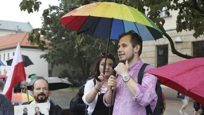 Łukasz Kachnowicz podczas wiecu "Lublin bez przemocy"