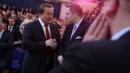Jan Łopata i Jakub Stefaniak podczas opłatka PSL w Lublinie