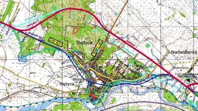 Obwodnica (czerwony kolor) minie Stężycę od północy i połączy się ze starym śladem „801” przed Brzeźcami