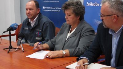 Największe związki zawodowe sympatyzujące z PiS-em popierają budowę bloku węglowego. Na zdjęciu Sławomir Wręga (ZZPRC), Gabriela Masłowska (PiS) i Sławomir Kamiński (Solidarność)