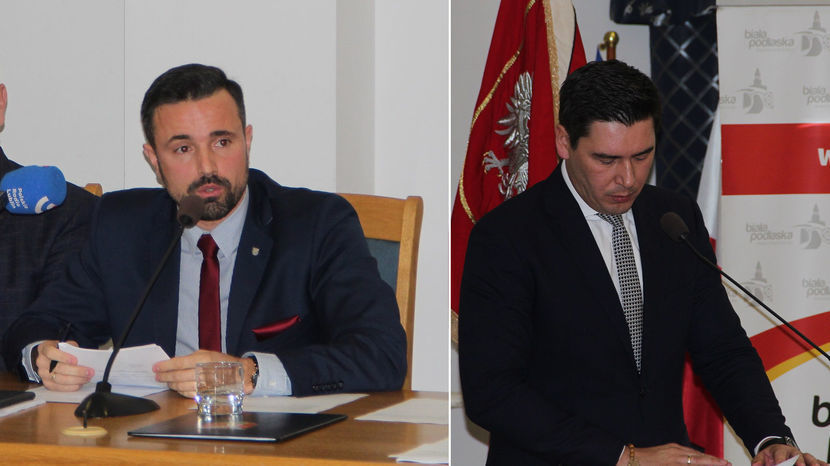 Prezydent Michał Litwiniuk i poseł Dariusz Stefaniuk podczas sesji rady miasta