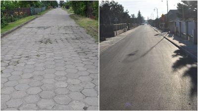 Ulica Prusa we Włodawie przed (z lewej) i po remoncie