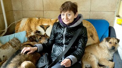Maria Gulanowska z psami ze schroniska - Kamilą i Karmelem.