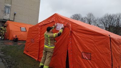 Zdjęcie z ćwiczeń w Chełmie w związku z zagrożeniem koronawirusem