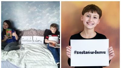 Uczniowie SP nr 14 w Lublinie dziękują lekarzom, sklepikarzom i kurierom, uśmiechając się ze zdjęć