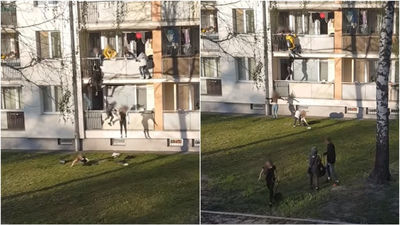 Puławy: Z balkonu nagle zaczęli wyskakiwać młodzi ludzie. Nagranie pojawiło się w internecie