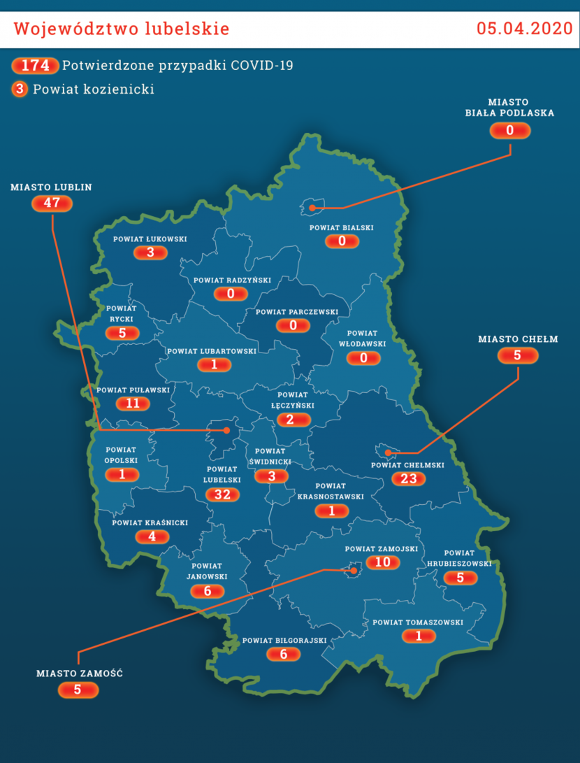 Aktualna mapa zakażeń koronawirusem w w woj. lubelskim
