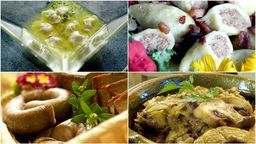 Od lewej na górze: kołduny litewskie, cepeliny

Od lewej na dole: kiszka ziemniaczana, bigos litewski