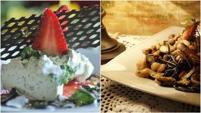 Z lewej: Agnieszka Filiks w restauracji Filiks w Kazimierzu Dolnym w sezonie podaje carpaccio ze świeżym truskawkami.
Z prawej: Czarne spaghetti z owocami morza.