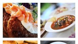 Od lewej na górze: bliny z łososiem, soljanka z wołowiną
Od lewej na dole: włodawskie pirogi z pieca, pielmieni z Hades Szeroka