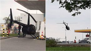 Helikopter wylądował na stacji paliw przy S17. Pilot zatankował i odleciał [zdjęcia]