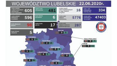 98 osób chorych, 83 w szpitalach. Koronawirus w woj. lubelskim [22 czerwca]