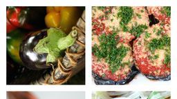 Od lewej na górze: papryki i bakłażany w każdej ilości, bakłażan z mięsem mielonym
Od lewej na dole: zupa z soczewicy zapiekana pod ciastem, turecki grill