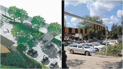 Tak teren po przystanku PKS przy ul. Poniatowskiego wyglądał na wizualizacji (z lewej). A tak wygląda w rzeczywistości (z prawej).