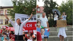 Na wiecu zgromadzili się zwolennicy i przeciwnicy Andrzeja Dudy.