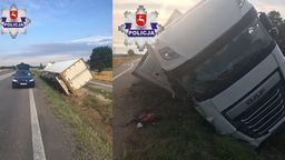 Kierowca tira zasnął za kierownicą. Na trasie Chełm - Lublin wjechał do rowu