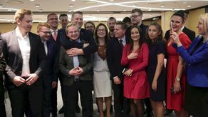 Piotr Patkowski na wieczorze wyborczym PiS z Przemysławem Czarnkiem