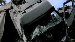 Ciężarówka z naczepą wypełnioną materiałami budowlanymi zjechała z drogi w Natalinie na trasie Chełm-Hrubieszów