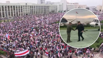 Tłumy Białorusinów na protestach w Mińsku. Łukaszenka na filmie z kałasznikowem w ręku [wideo]