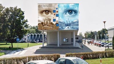 Murale w Puławach wybrane. Wielkie oczy z Ratusza