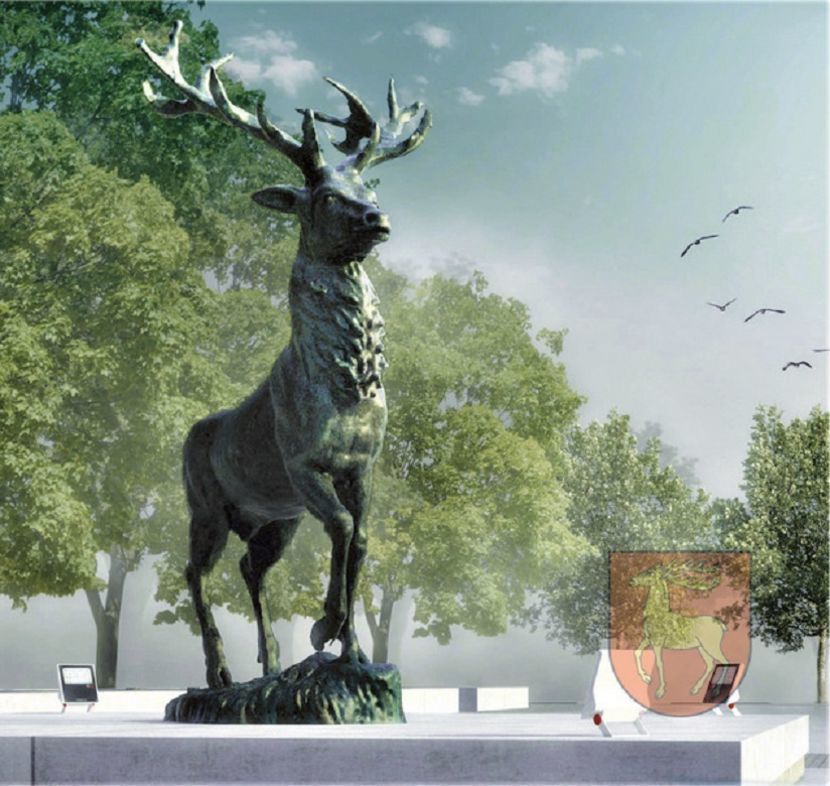 Rzeźba jelenia stanie na placu Wolności w Parczewie