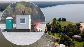 Pływająca platforma na Zalewie Zemborzyckim. Ruszyły odwierty