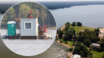 Pływająca platforma na Zalewie Zemborzyckim. Ruszyły odwierty