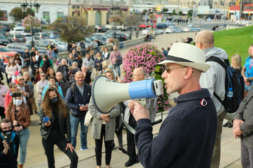 Andrzej Michniewicz podczas protestu w sobotę