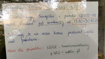 Przychodnia w Lublinie zamknięta, a na drzwiach karteczka „nie mam komu przekazać opieki nad pacjentami”