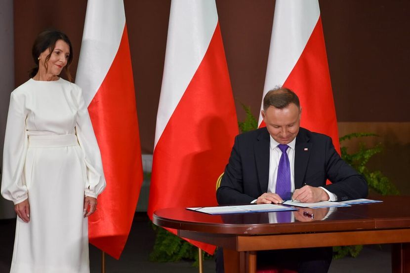 Teresa Hałas i prezydent Andrzej Duda