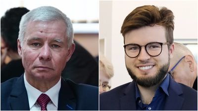 Bartosz Staszewski (po prawej) zapowiedział, że złoży do prokuratury zawiadomienie o możliwości popełnienia przestępstwa przez starostę Andrzeja Rollę