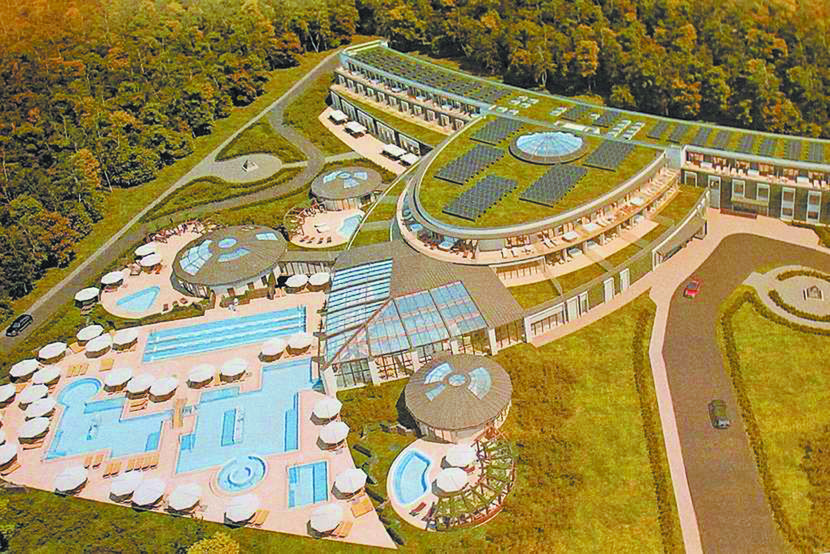 To jedna z wizualizacji hotelu z basenami z wodą ze źródeł geotermalnych, który może powstać w Celejowie. Przyszły inwestor liczy na pozyskanie funduszy unijnych. Budowa celejowskich term szacowana jest na ok. 150 mln złotych