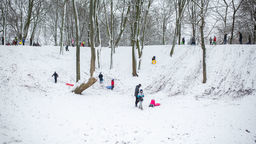 Radość po opadach śniegu. W Białej Podlaskiej górki zapełniły się saneczkarzami