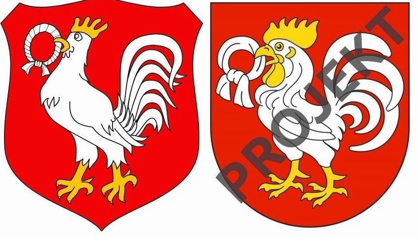 Z lewej dotychczasowy herb gminy Kurów, po prawej jego następca przygotowany przez heraldyka i zatwierdzony przez MSWiA