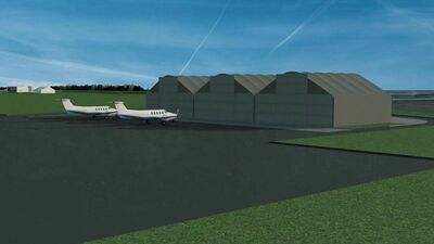 Tak Port Lotniczy Lublin wyobraża sobie nową bazę dla prywatnych samolotów w wersji z trzema hangarami. Zamiast trzech mniejszych mogą być dwa większe lub jeden duży. Łącznie nie mogą przekroczyć wymiarów 60 na 20 metrów, nie mogą też przekroczyć wysokości 12 m.